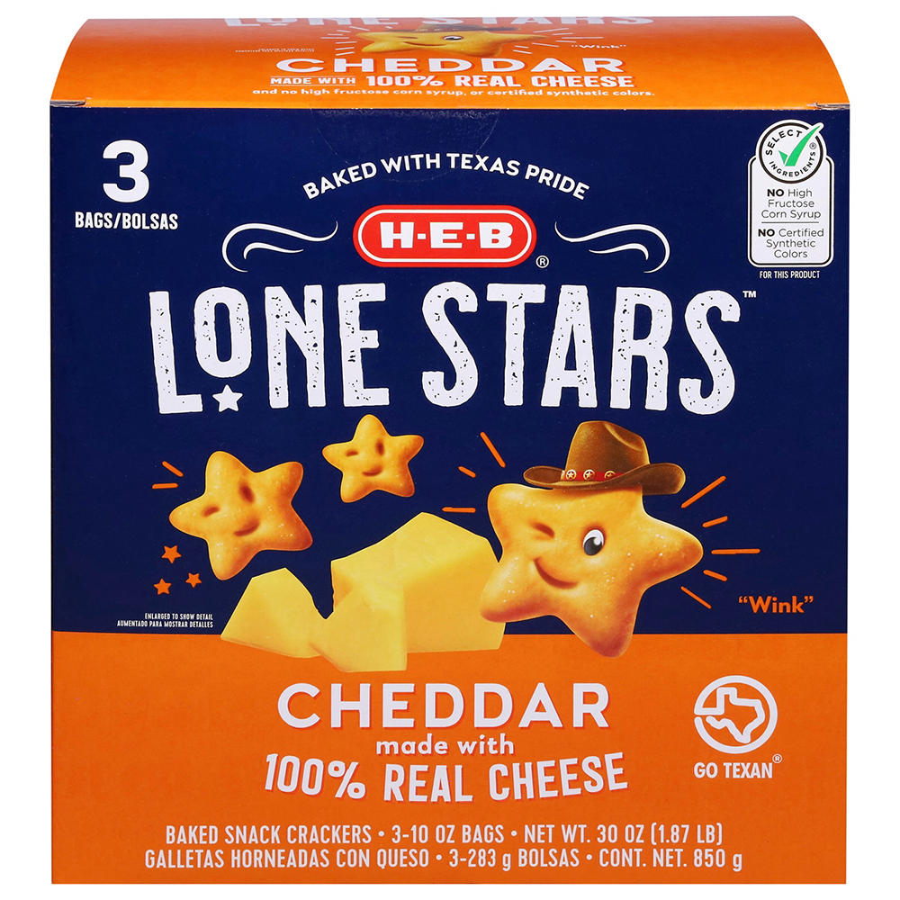 H-E-B Cheddar Lone Stars Baked Snack Crackers 10 oz Bags, 3 ct