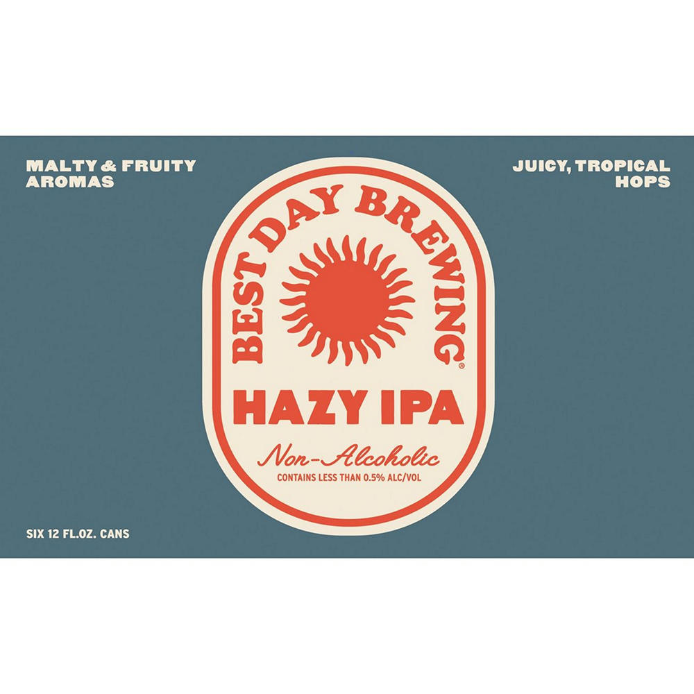 Best Day Brewing Non Alcoholic Hazy IPA Craft Beer 6 pk Cans, 12 oz