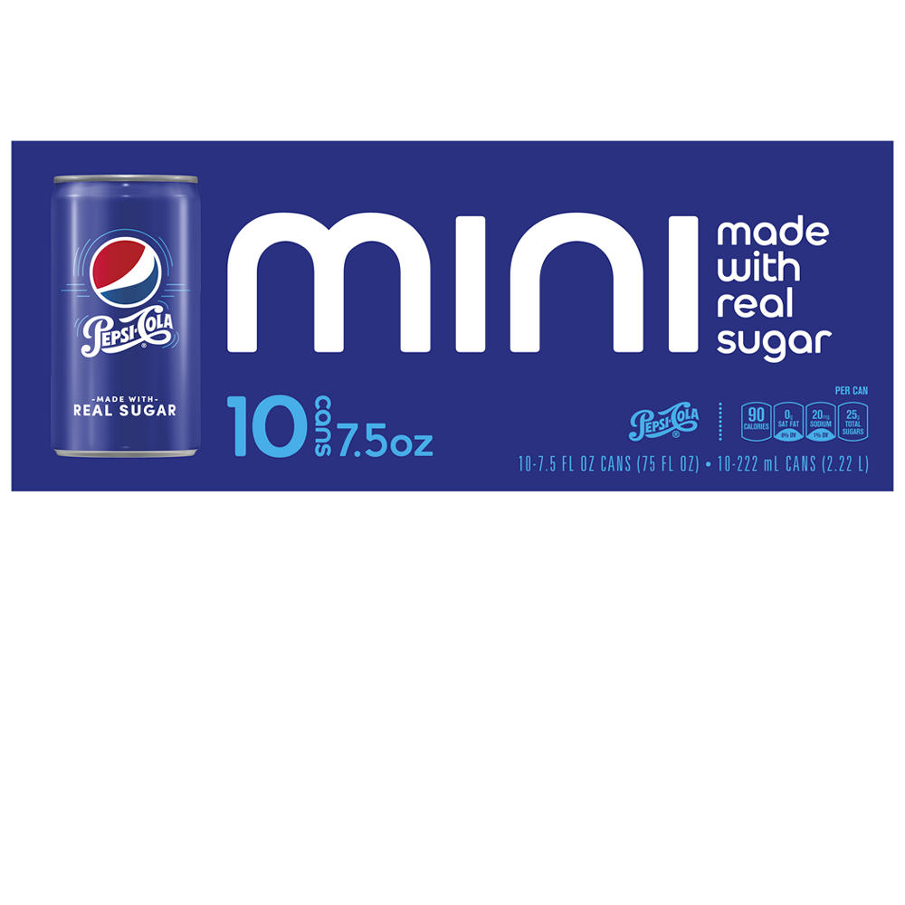 Pepsi Real Sugar Cola Soda Soft Drink Shop 10 pk Mini Cans, 7.5 oz