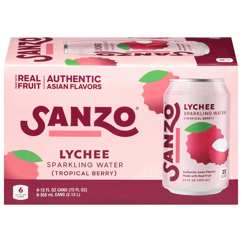 Sanzo Lychee Sparkling Water 6 pk Cans, 12 oz