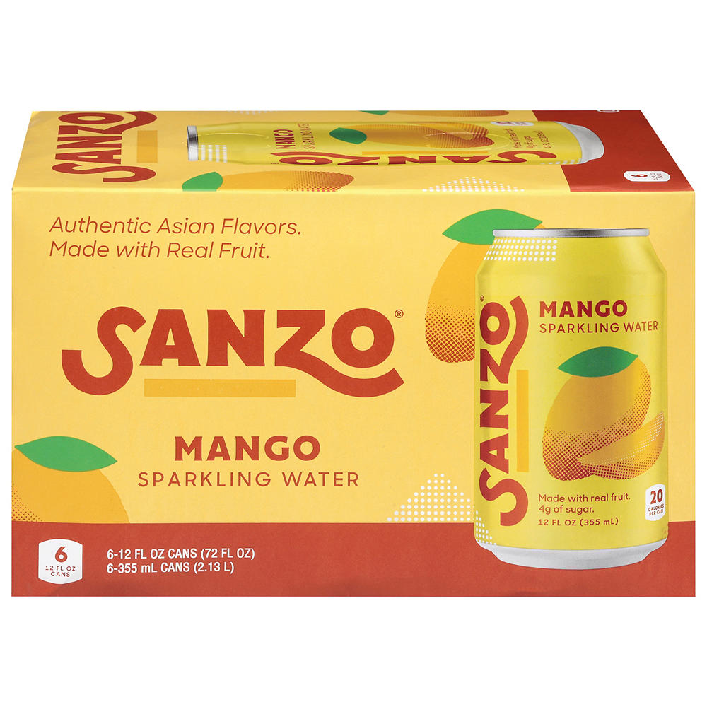 Sanzo Mango Sparkling Water 6 pk Cans, 12 oz