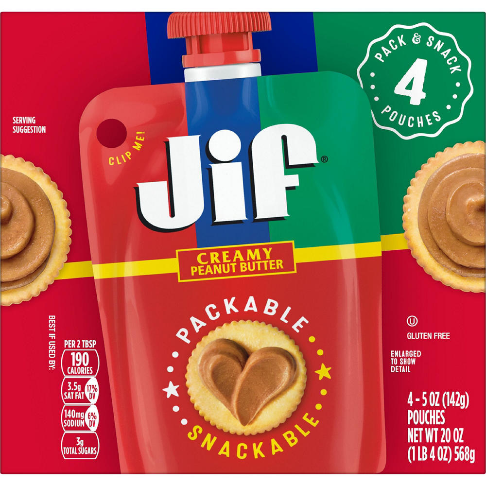 Jif Creamy Peanut Butter Pack & Snack Pouches, 4 ct