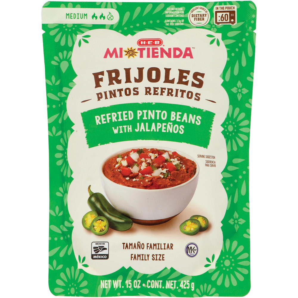 H-E-B Mi Tienda Microwavable Refried Pinto Beans – Jalapeño, 15 oz