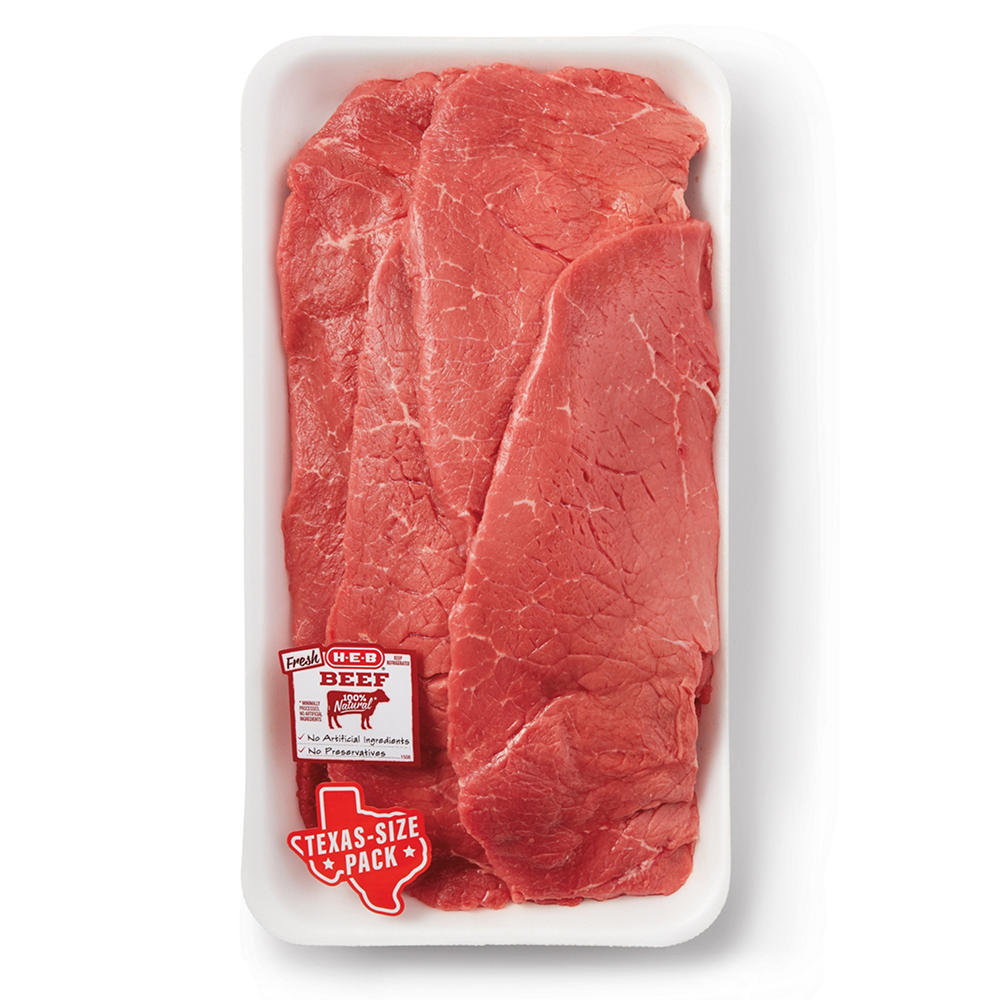 H-E-B Boneless Beef Top Round Steaks, Thin Sliced - USDA Select - Texas-Size Pack, Avg. 1.6 lbs