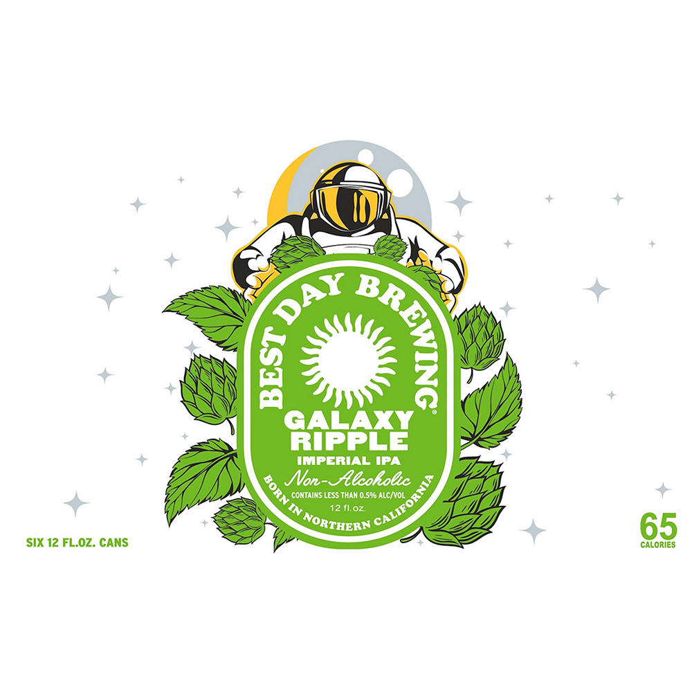 Best Day Brewing Galaxy Ripple Non Alcoholic Double IPA Craft Beer 6 pk Cans, 12 oz