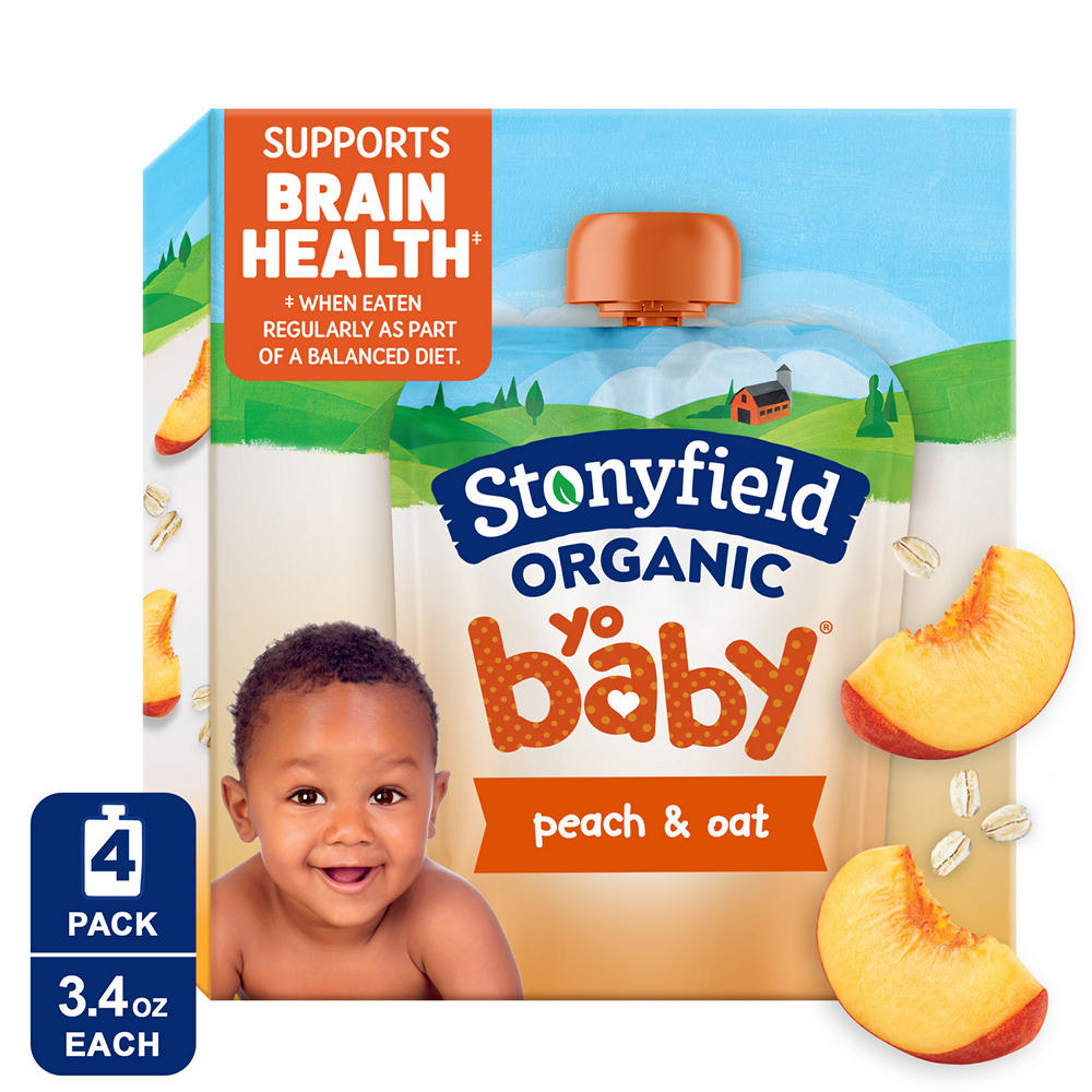 Stonyfield Organic YoBaby Whole Milk Yogurt 4 pk Pouches - Peach & Oat , 3.4 oz