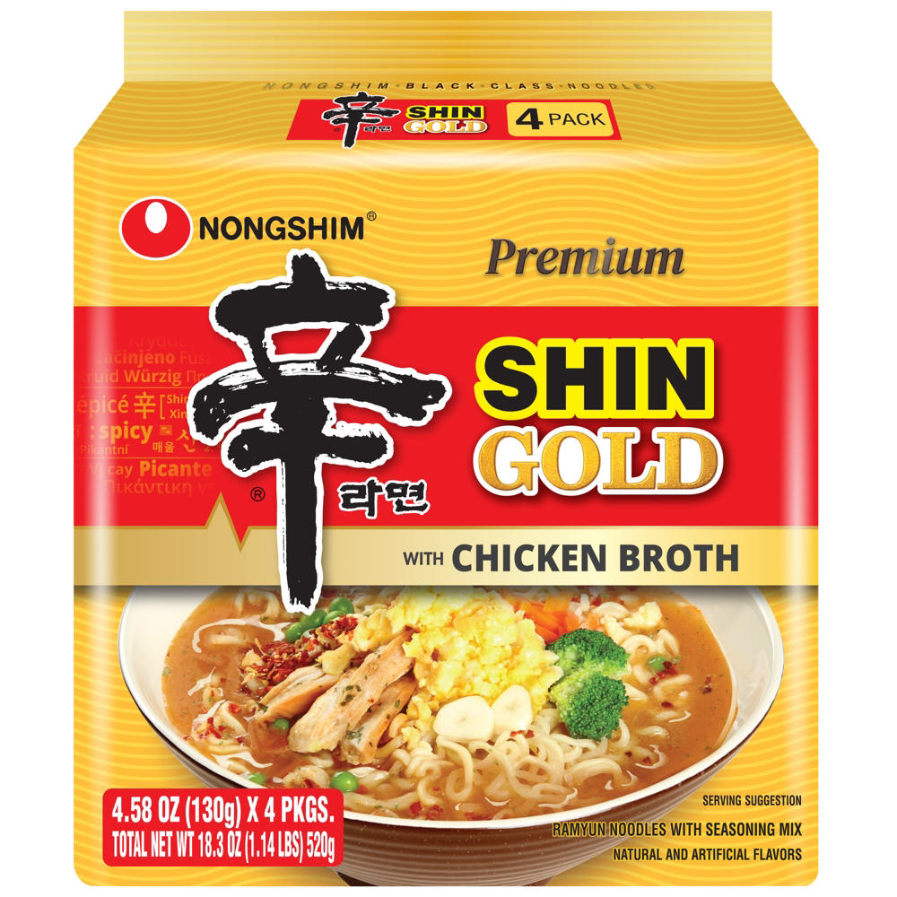 Nongshim Shin Ramyun Gold Chicken Broth Noodle Soup, 4 ct