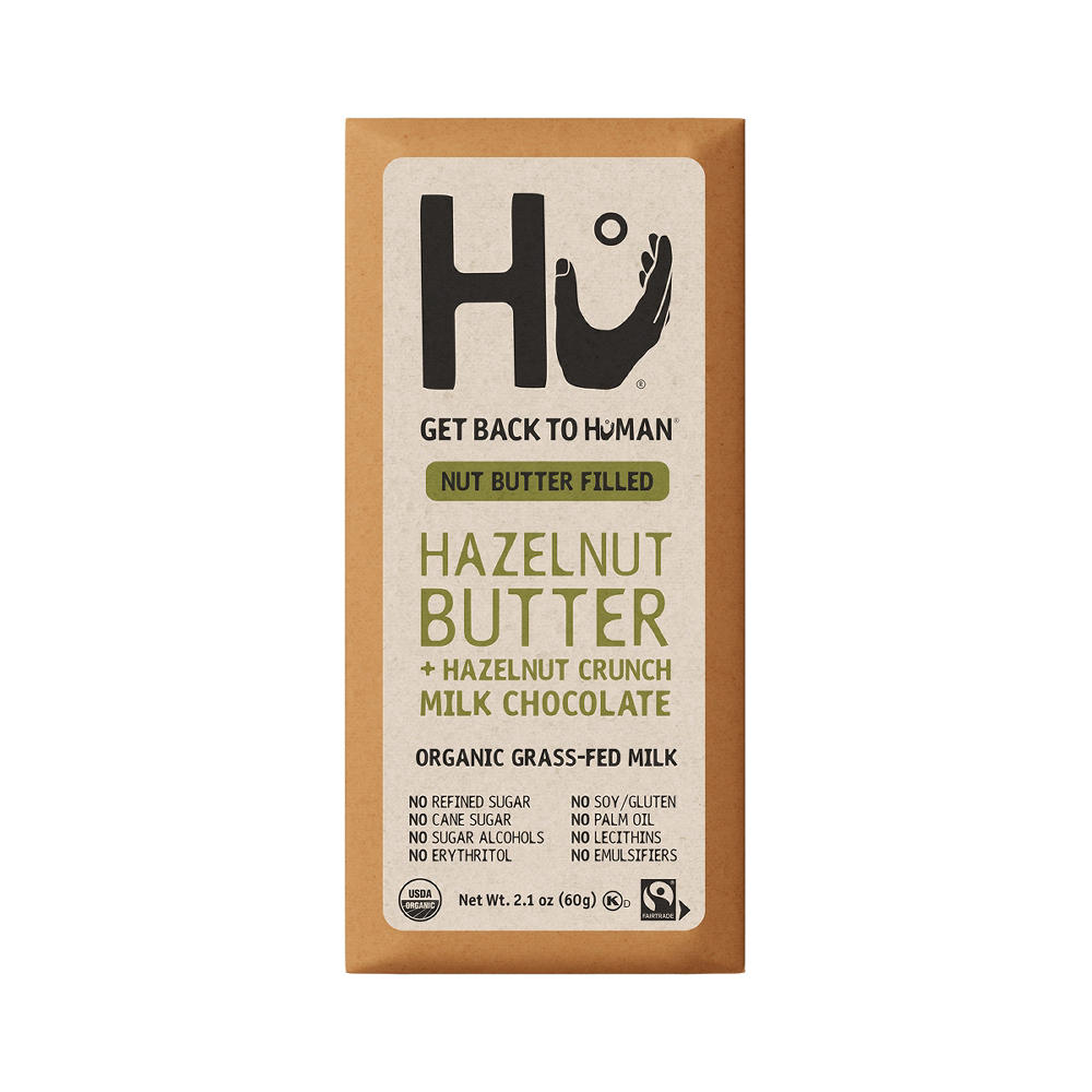 Hu Organic Grass-Fed Hazelnut Butter + Hazelnut Crunch Milk Chocolate Bar, 2.1 oz