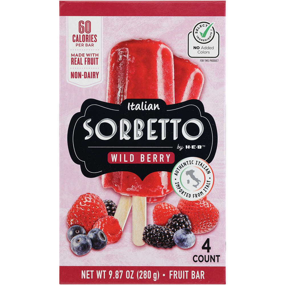 Italian Sorbetto by H-E-B Non-Dairy Frozen Fruit Bars - Wild Berry, 4 ct