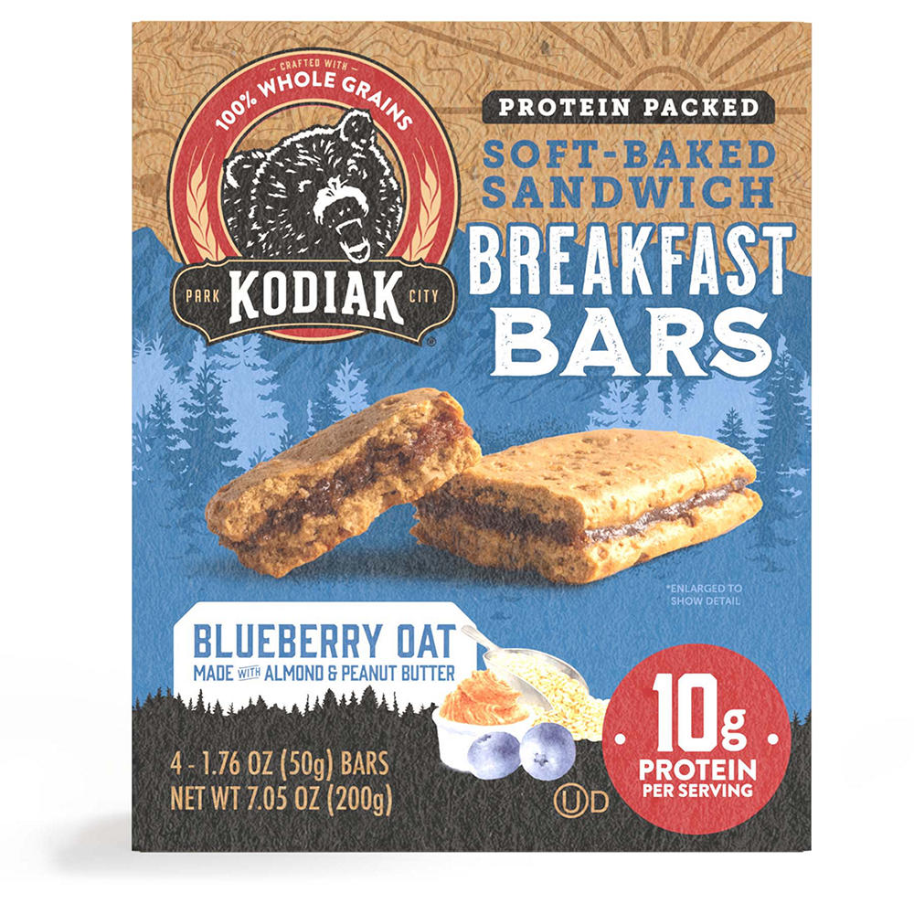 Kodiak 10g Protein Soft Baked Sandwich Breakfast Bars - Blueberry Oat, 4 ct