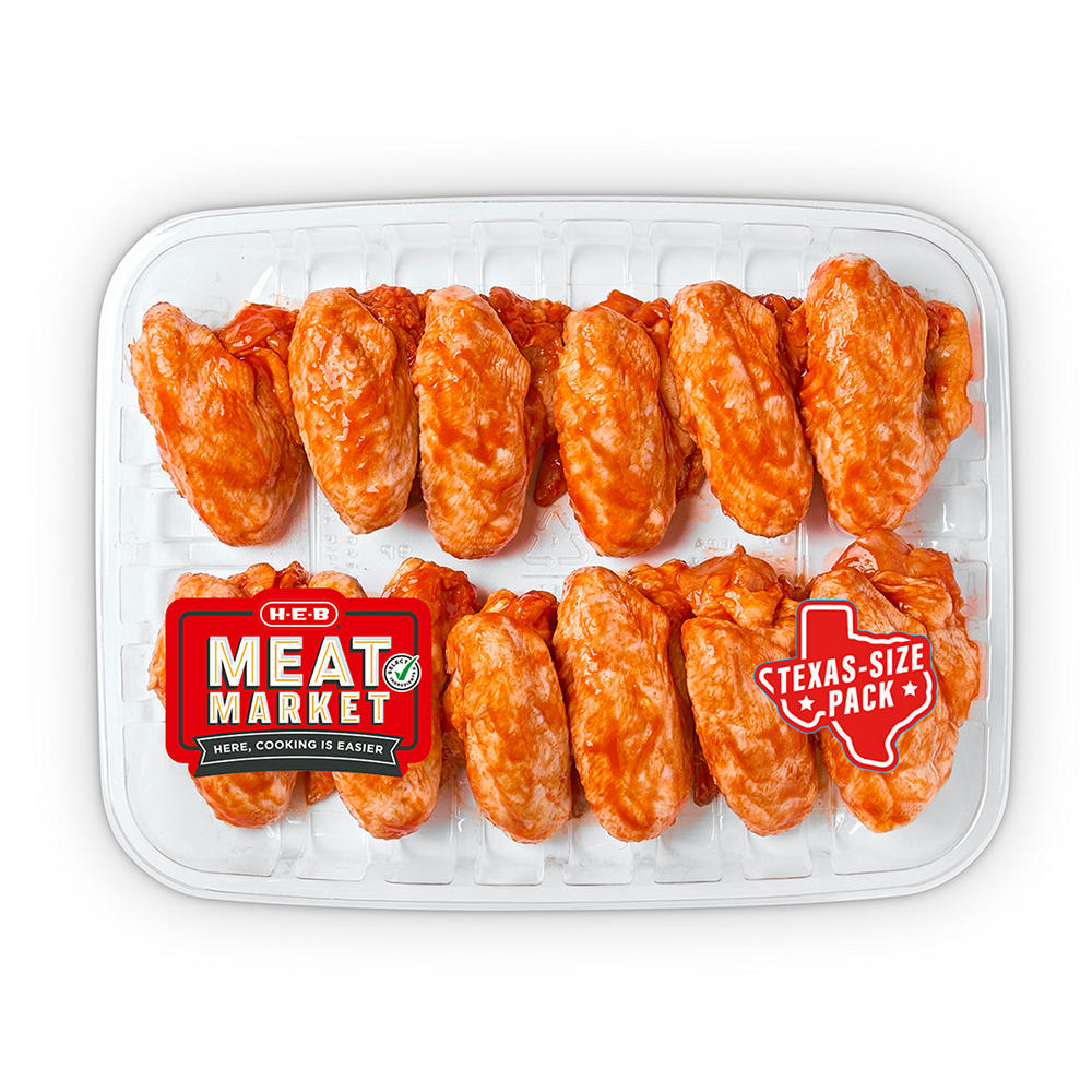 H-E-B Meat Market Marinated Whole Chicken Hot Wings - Texas-Size Pack, Avg. 4.25 lbs