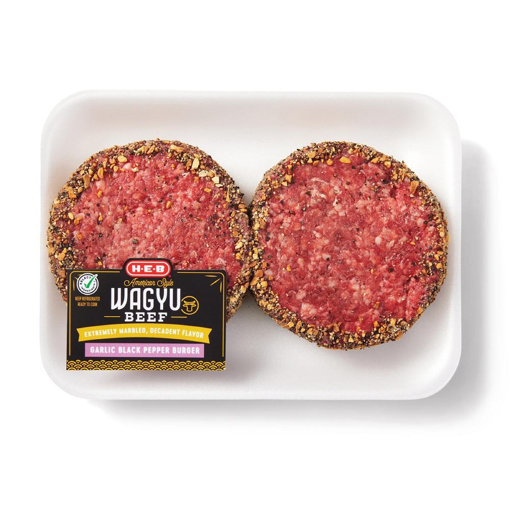 H-E-B American Style Wagyu Beef Garlic Black Pepper Encrusted Burgers, Avg. 1.0 lb