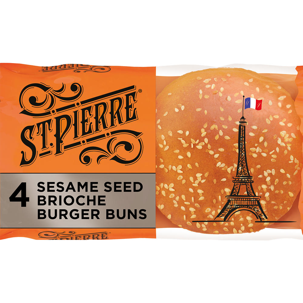 St Pierre Sesame Seed Brioche Burger Buns, 4 ct
