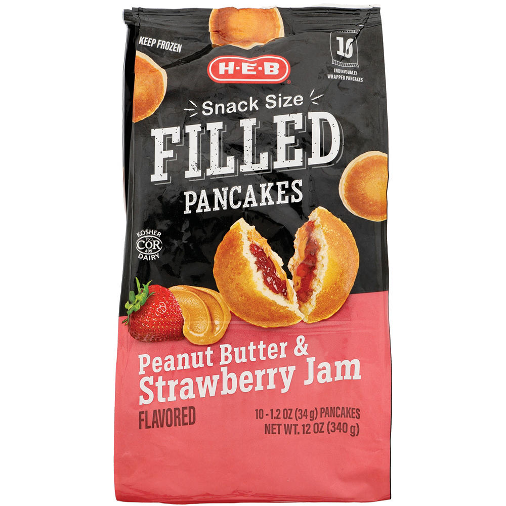 H-E-B Frozen Snack-Size Filled Pancakes – Peanut Butter & Strawberry Jam, 10 ct