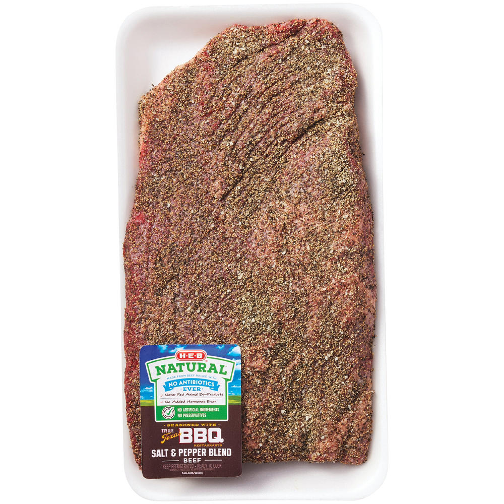 H-E-B Natural Seasoned Trimmed Whole Beef Brisket - True Texas BBQ Salt & Pepper, Avg. 7.0 lbs