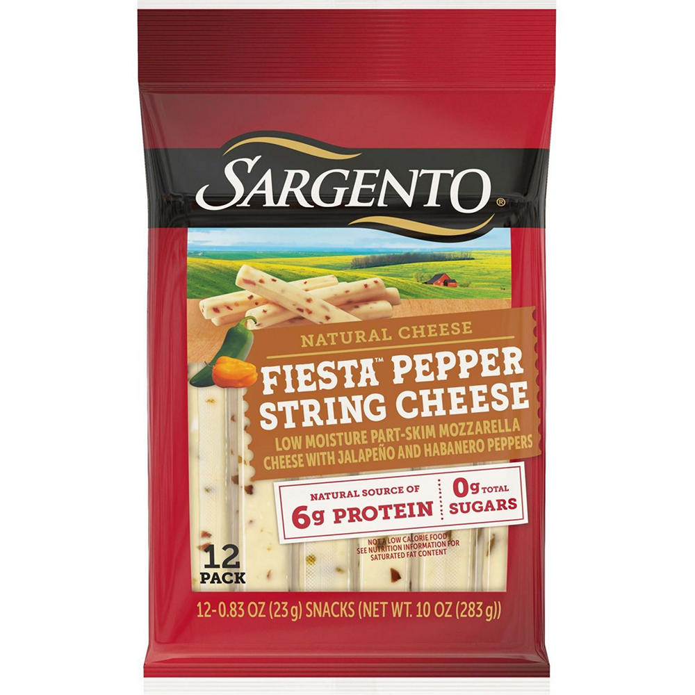 Sargento Fiesta Pepper Low Moisture Part-Skim Mozzarella String Cheese, 12 ct, 10 oz