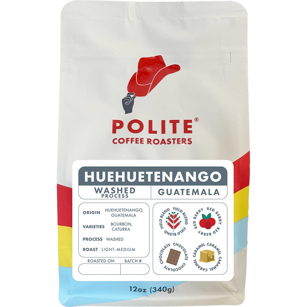 Polite Coffee Roasters Huehuetenango Guatemala Light Medium Roast Whole Bean Coffee, 12 oz