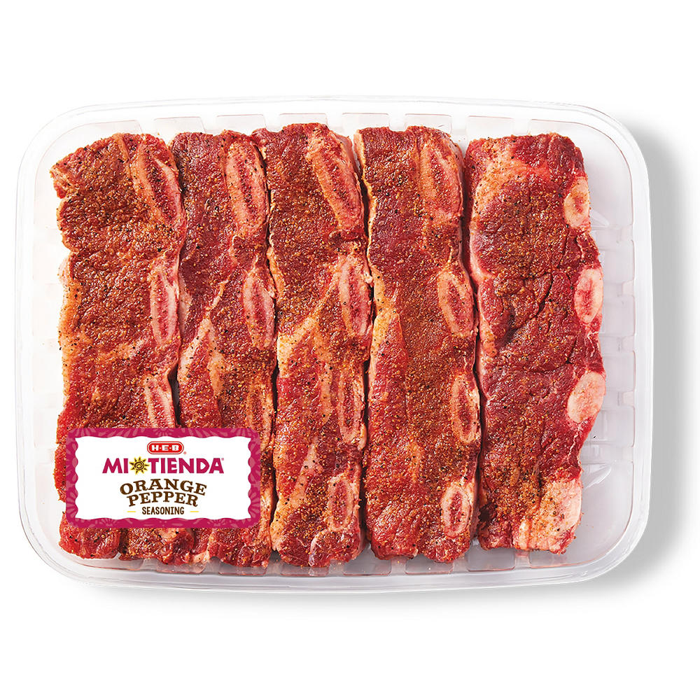 H-E-B Mi Tienda Seasoned Beef Flanken Ribs – Orange Pepper – Value Pack, Avg. 2.0 lbs
