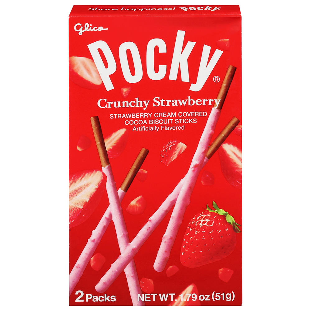 Glico Pocky Crunchy Strawberry Cream Cocoa Biscuit Sticks Snack Packs, 2 ct