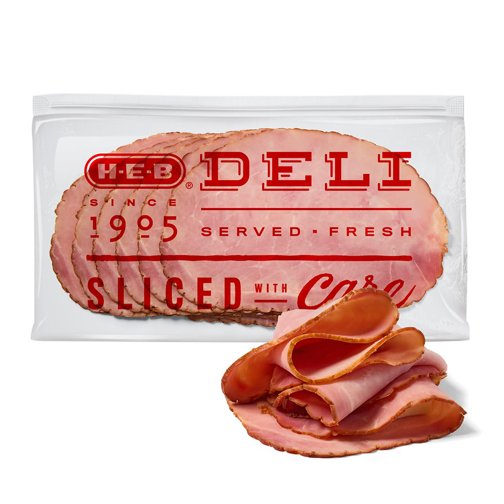 H-E-B Deli Applewood-Smoked Uncured Ham, Sandwich Sliced, Avg. 0.5 lb