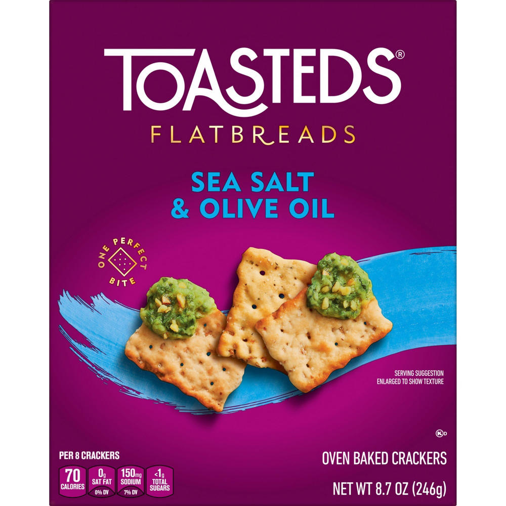 Toasteds Flatbreads Sea Salt and Olive Oil Crackers, 8.7 oz