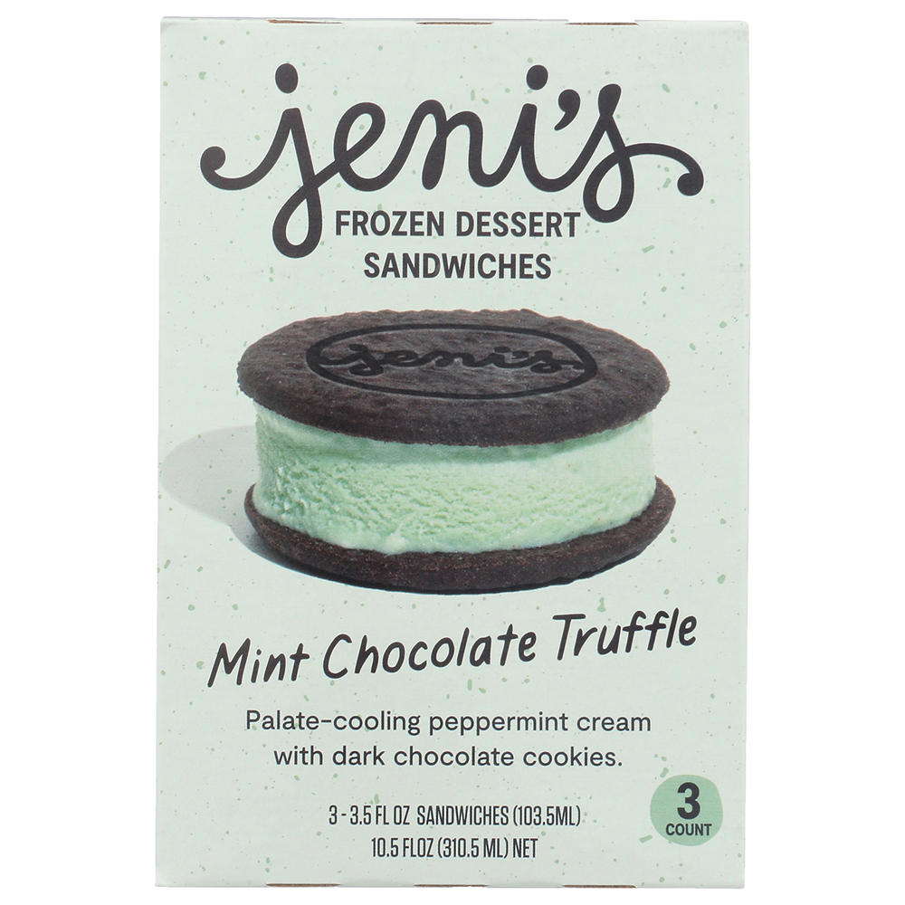 Jeni's Mint Chocolate Truffle Frozen Dessert Sandwiches, 3 ct