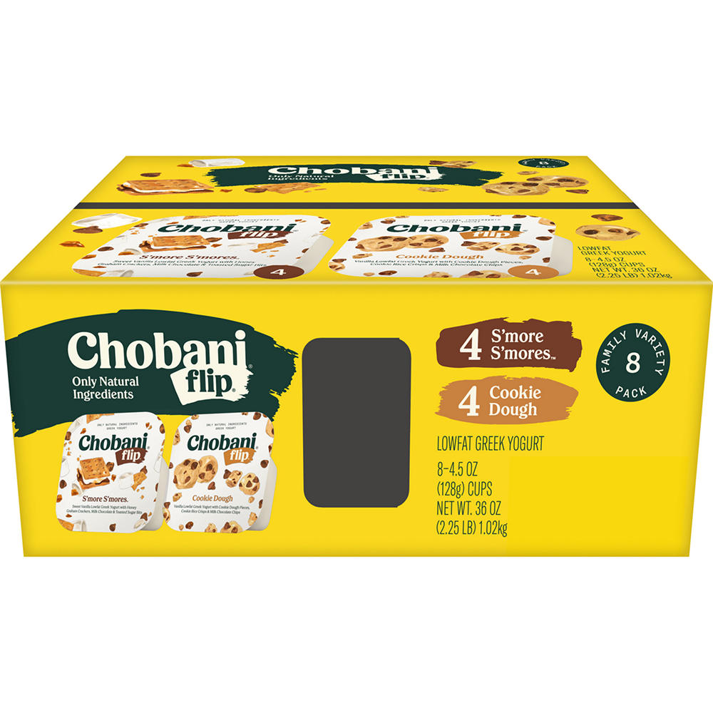 Chobani Flip Lowfat Greek Yogurt Variety Pack - S'mores & Cookie Dough, 8 ct
