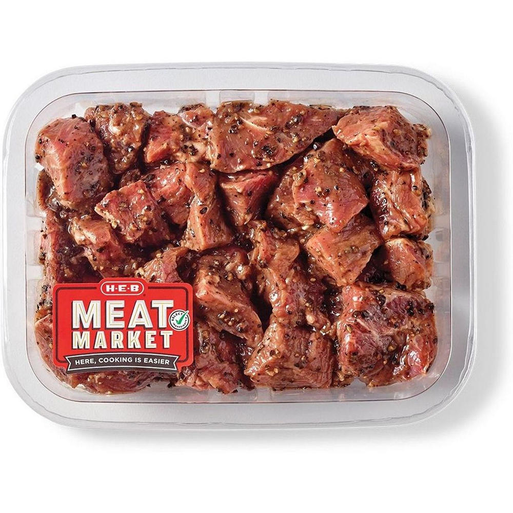 H-E-B Meat Market Marinated Boneless Beef Steak Tips - Garlic Peppercorn, Avg. 1.2 lbs