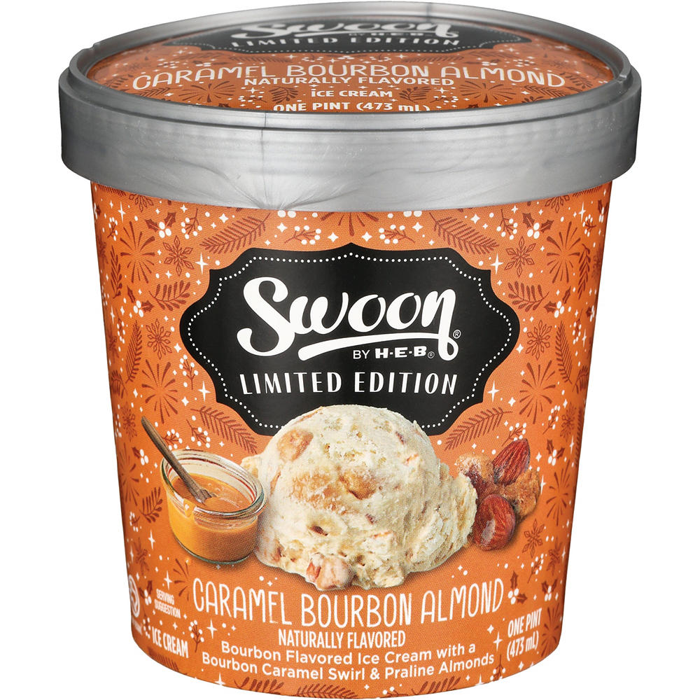 Swoon by H-E-B Caramel Bourbon Almond Ice Cream, 1 pt