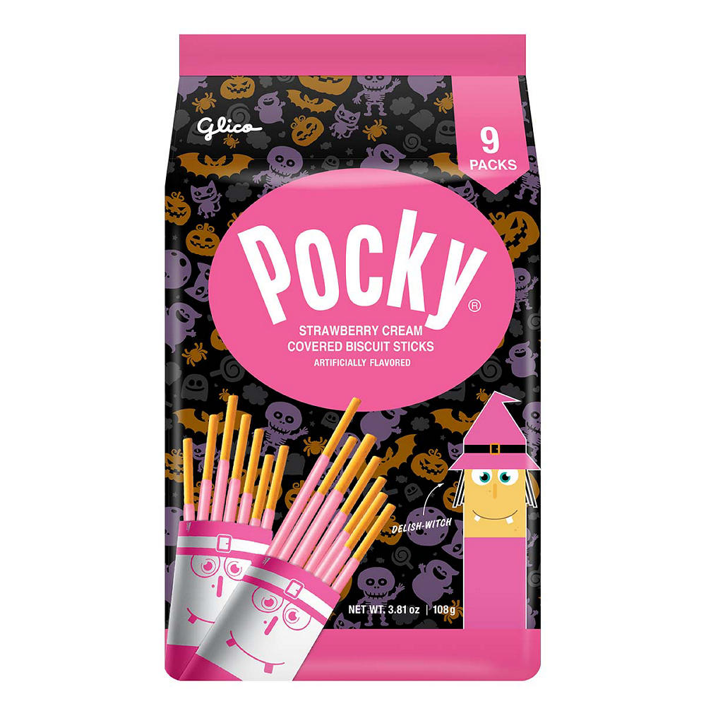 Glico Pocky Strawberry Cream Biscuit Sticks Halloween Snack Packs, 9 ct