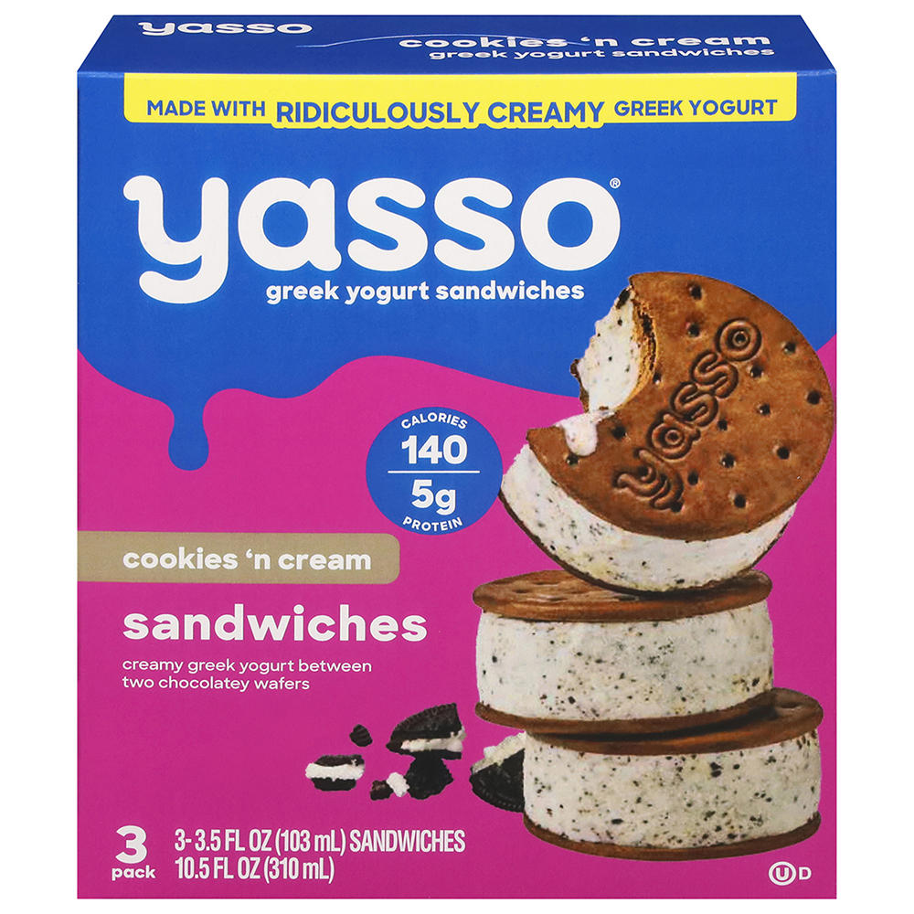 Yasso Cookies 'n Cream Frozen Greek Yogurt Sandwiches, 3 ct