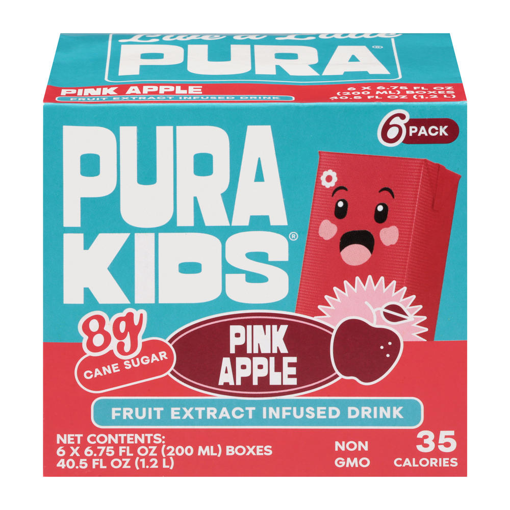 Pura Kids Pink Apple Fruit Extract Infused Drink Boxes, 6 pk, 6.76 oz