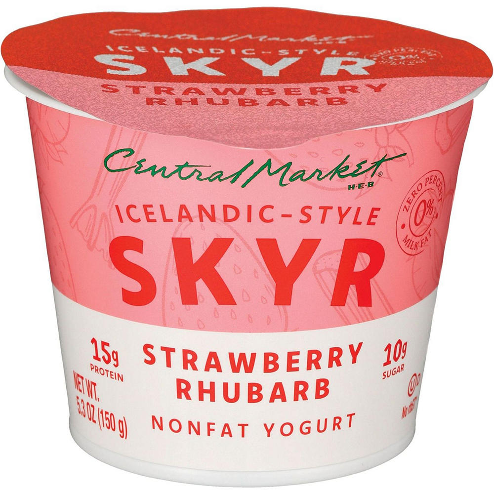 Central Market 15g Protein Icelandic Style Skyr Nonfat Yogurt - Strawberry Rhubarb, 5.3 oz