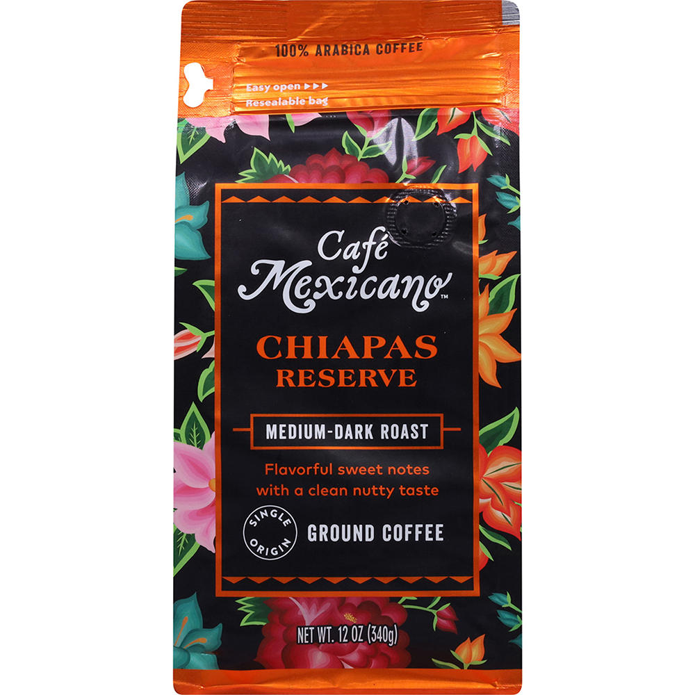 Cafe Mexicano Chiapas Reserve Medium Dark Roast Ground, 12 oz