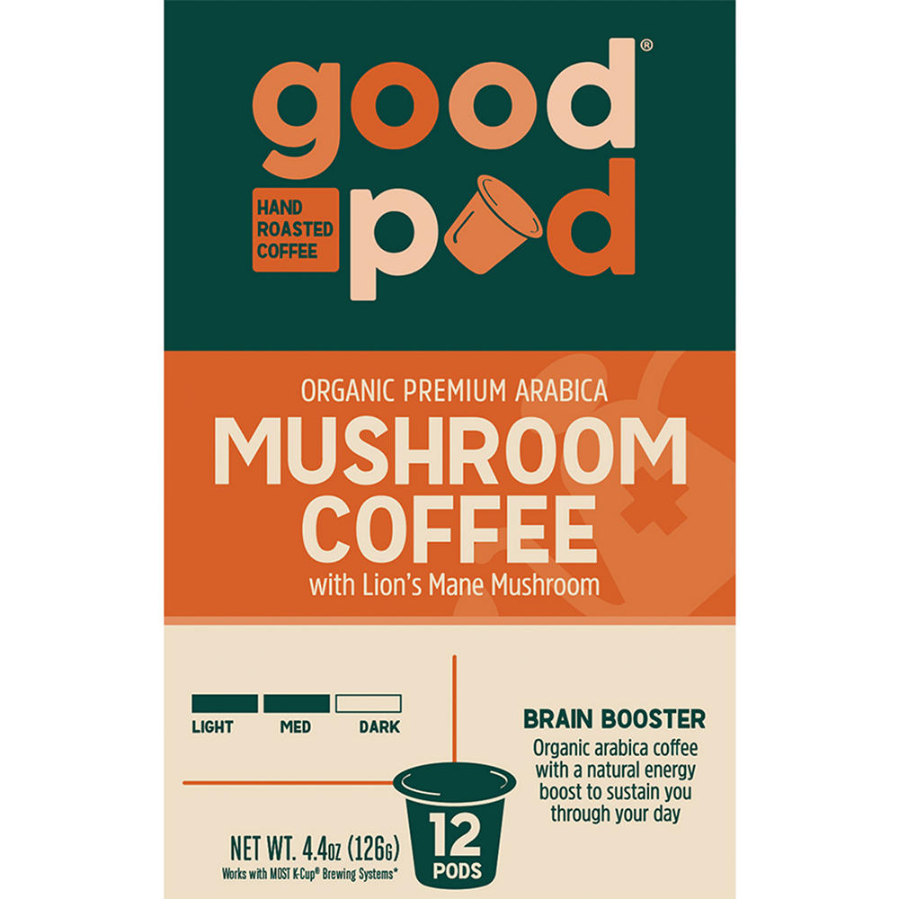 Good Pod Mushroom Single Serve Coffee Cups - Brain Booster, 12 ct