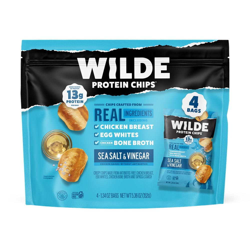 WILDE 13g Protein Chicken Chips Multipack - Sea Salt & Vinegar, 4 ct