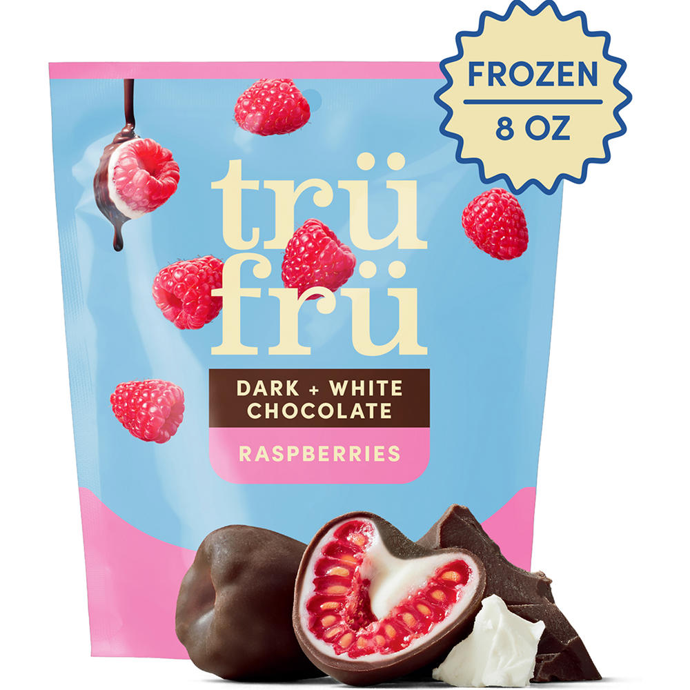 Tru Fru Frozen Raspberries - Dark + White Chocolate, 8 oz