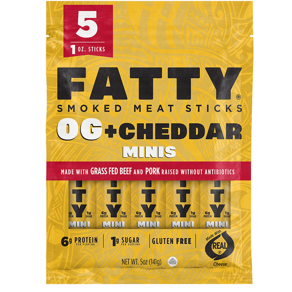 FATTY 6g Protein Mini Smoked Meat Sticks - OG + Cheddar, 5 ct