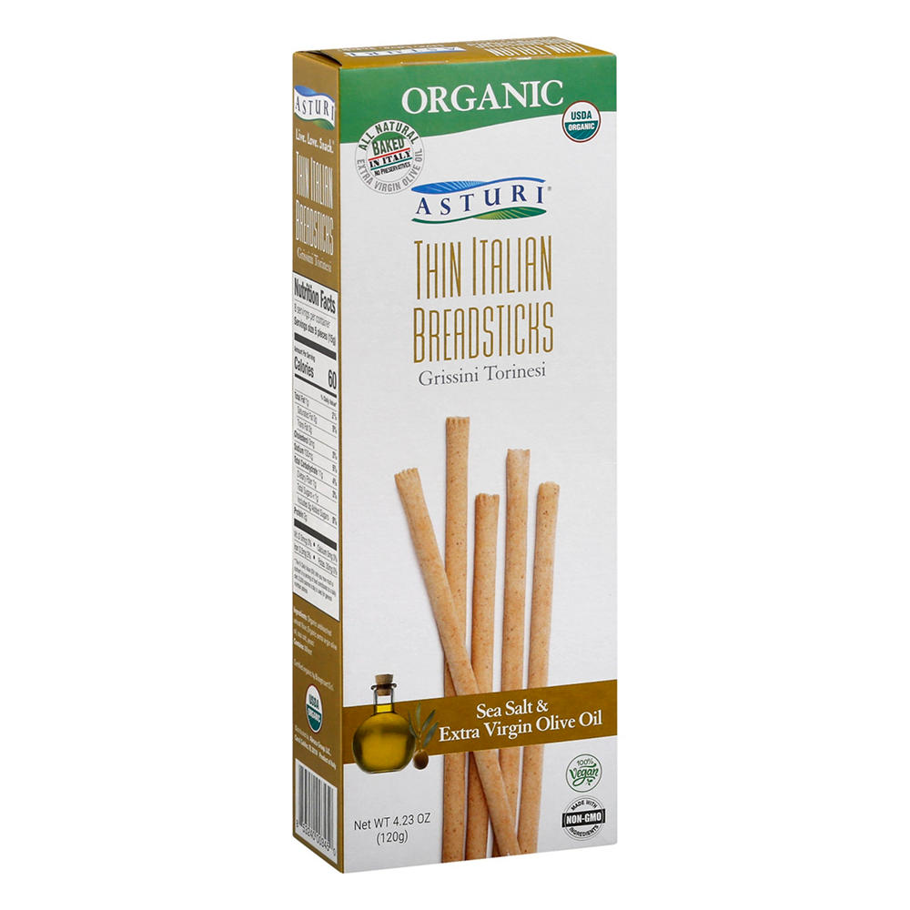 Asturi Thin Italian Breadsticks - Sea Salt & Extra Virgin Olive Oil, 4.23 oz