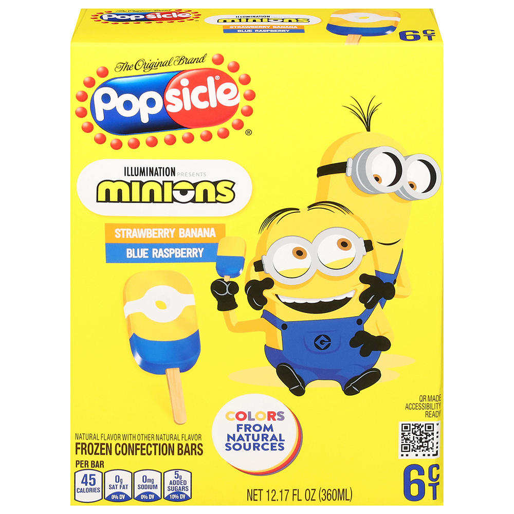 Popsicle Minions Strawberry Banana & Blue Raspberry Frozen Bars, 6 ct