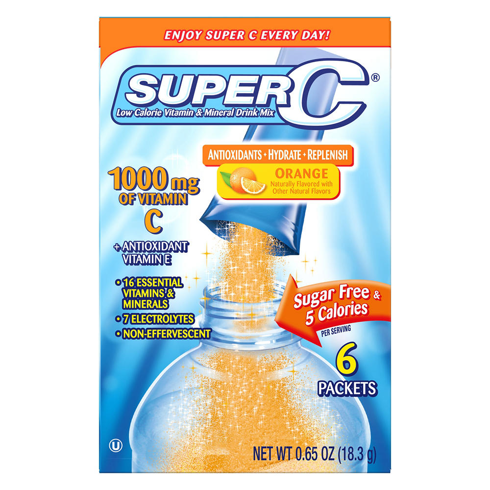 Super C 1000 mg Vitamin C Immunity Drink Mix - Orange, 6 ct