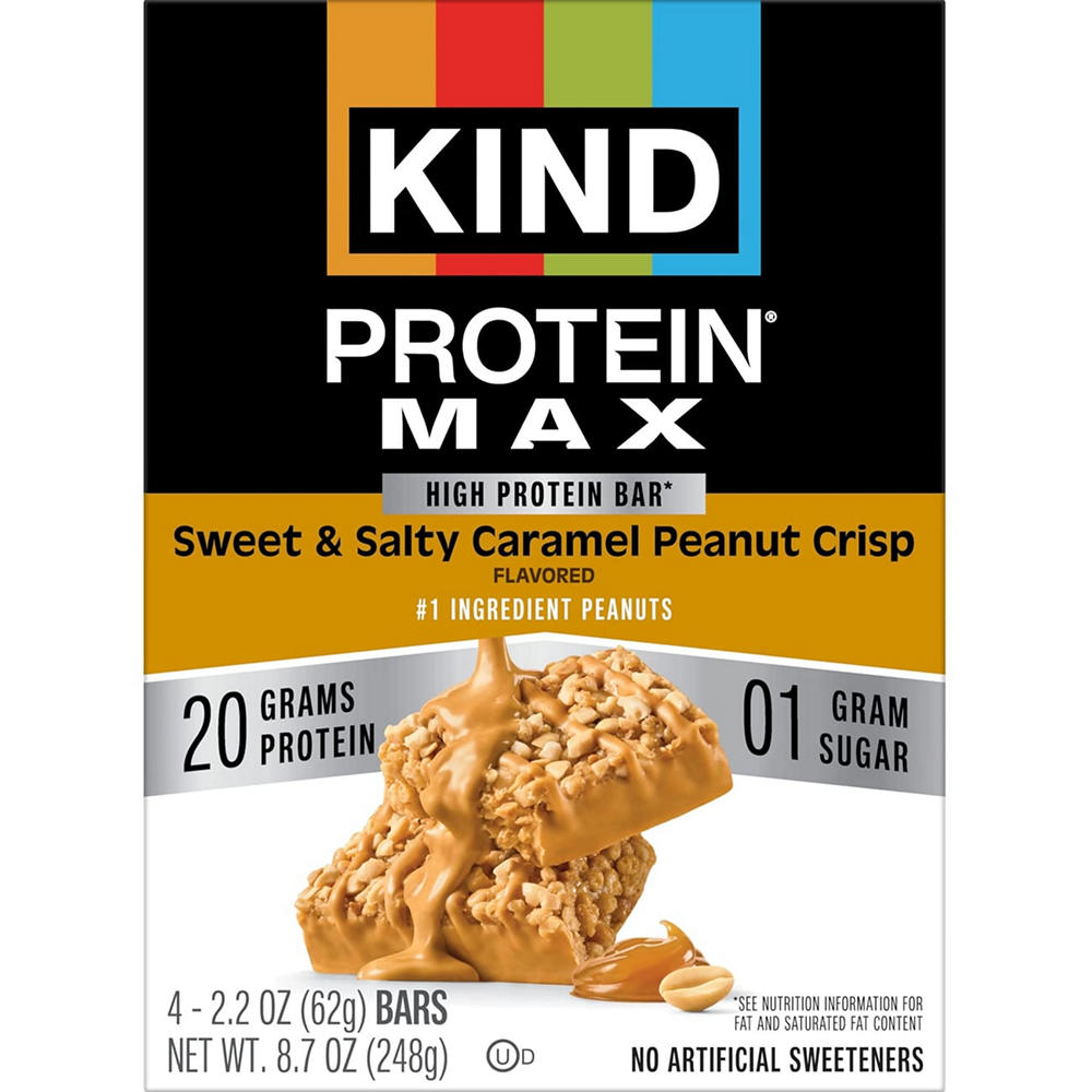 Kind 20g Protein Max Bars - Sweet & Salty Caramel Peanut Crisp, 4 ct