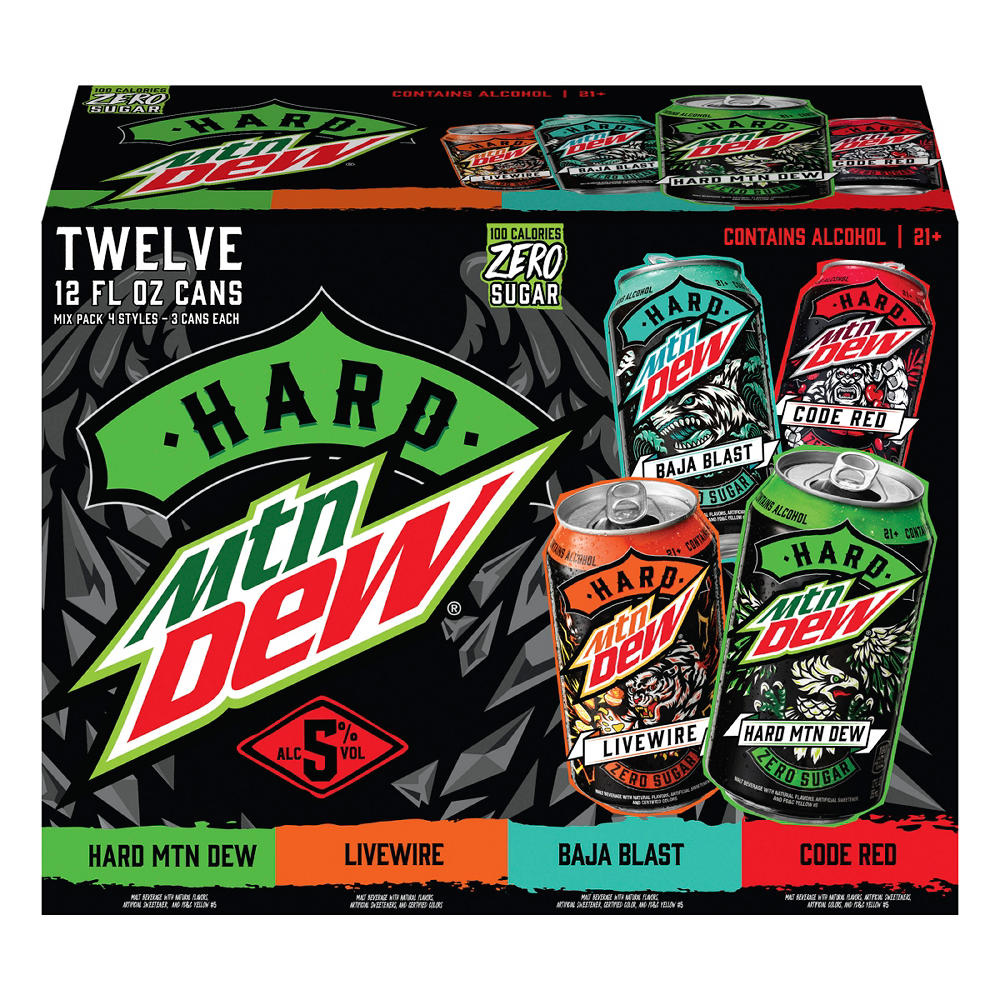 Hard Mountain Dew Mix Pack Alcoholc Beverage 12 pk Cans, 12 oz