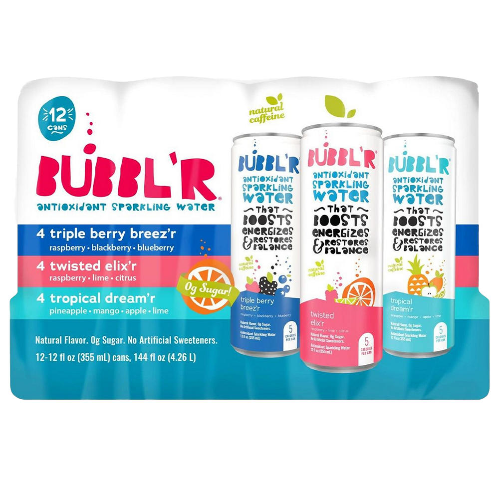 Bubbl'r Antioxidant Sparkling Water Variety Pack 12 pk Cans, 12 oz