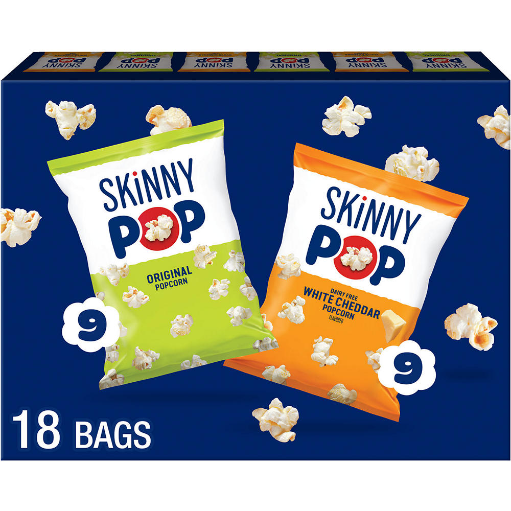 SKINNYPOP Popped Popcorn Multipack Bags - Original & White Cheddar, 18 ct