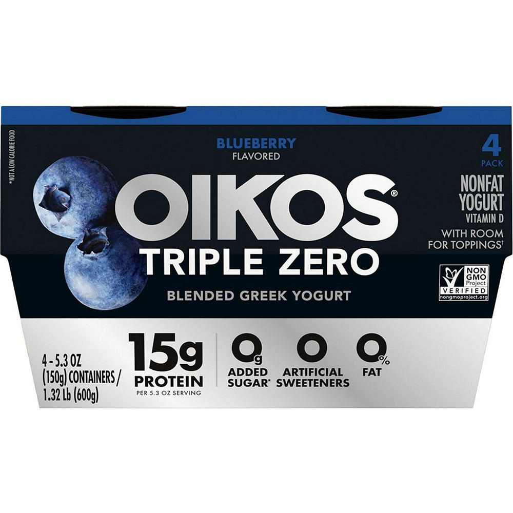 Oikos Triple Zero 15g Protein Blended Greek Yogurt - Blueberry, 4 pk, 5.3 oz