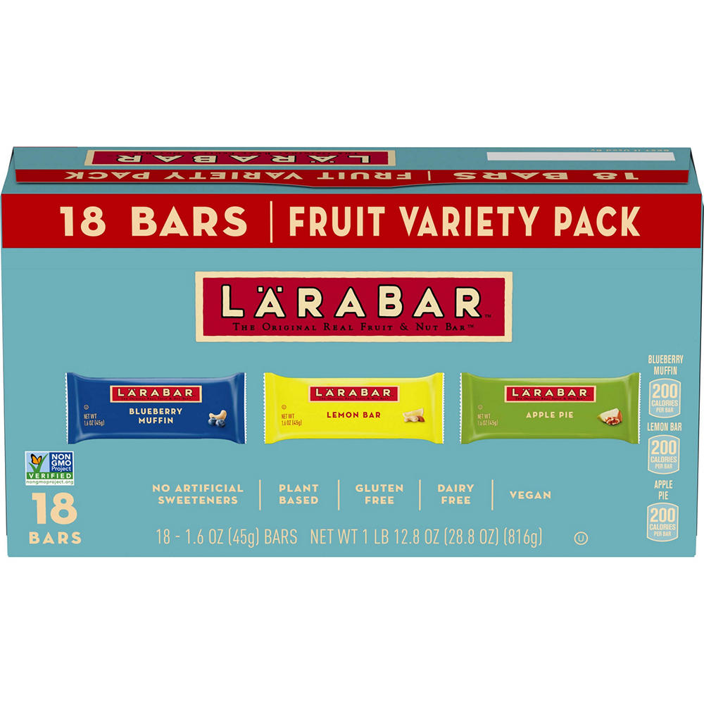 LÄRABAR Fruit & Nut Snack Bars Variety Pack - Blueberry, Lemon & Apple, 18 ct