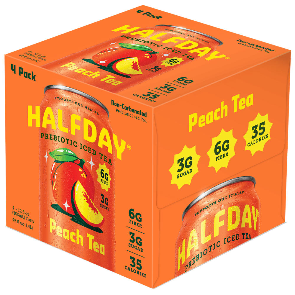 HALFDAY Peach Iced Tea with Prebiotics 4 pk Cans, 12 oz
