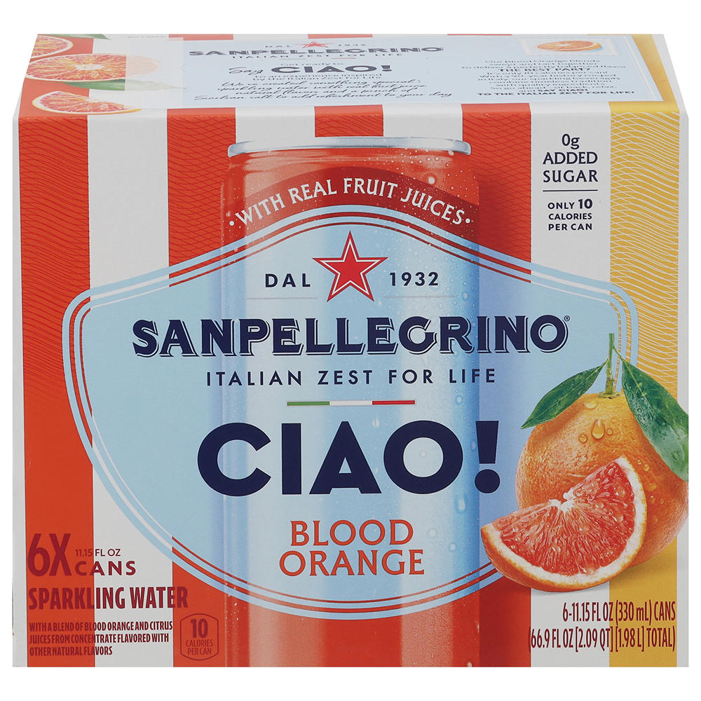 San Pellegrino Ciao Blood Orange Cans, 6 pk, 11.1 oz