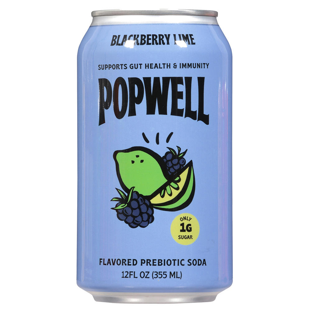 Popwell Prebiotic Soda - Blackberry Lime, 12 oz